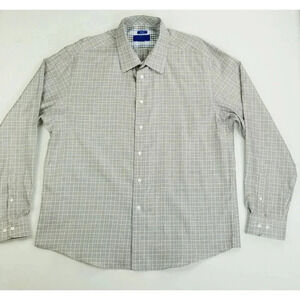 Egara Non Iron Size 2XL Men's Tan White Blue Trim Check Long Sleeve Cotton Shirt